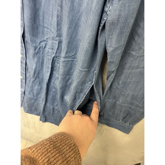 Untuckit Dress Women's 18 Blue Chambray Denim Tunic Long Sleeve‎ Tencel New - Picture 3 of 7
